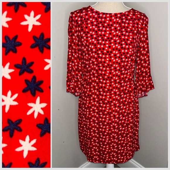 Boden Dresses & Skirts - Boden red white & blue stars dress viscose POCKETS 3/4 sleeve shift size 8 8R